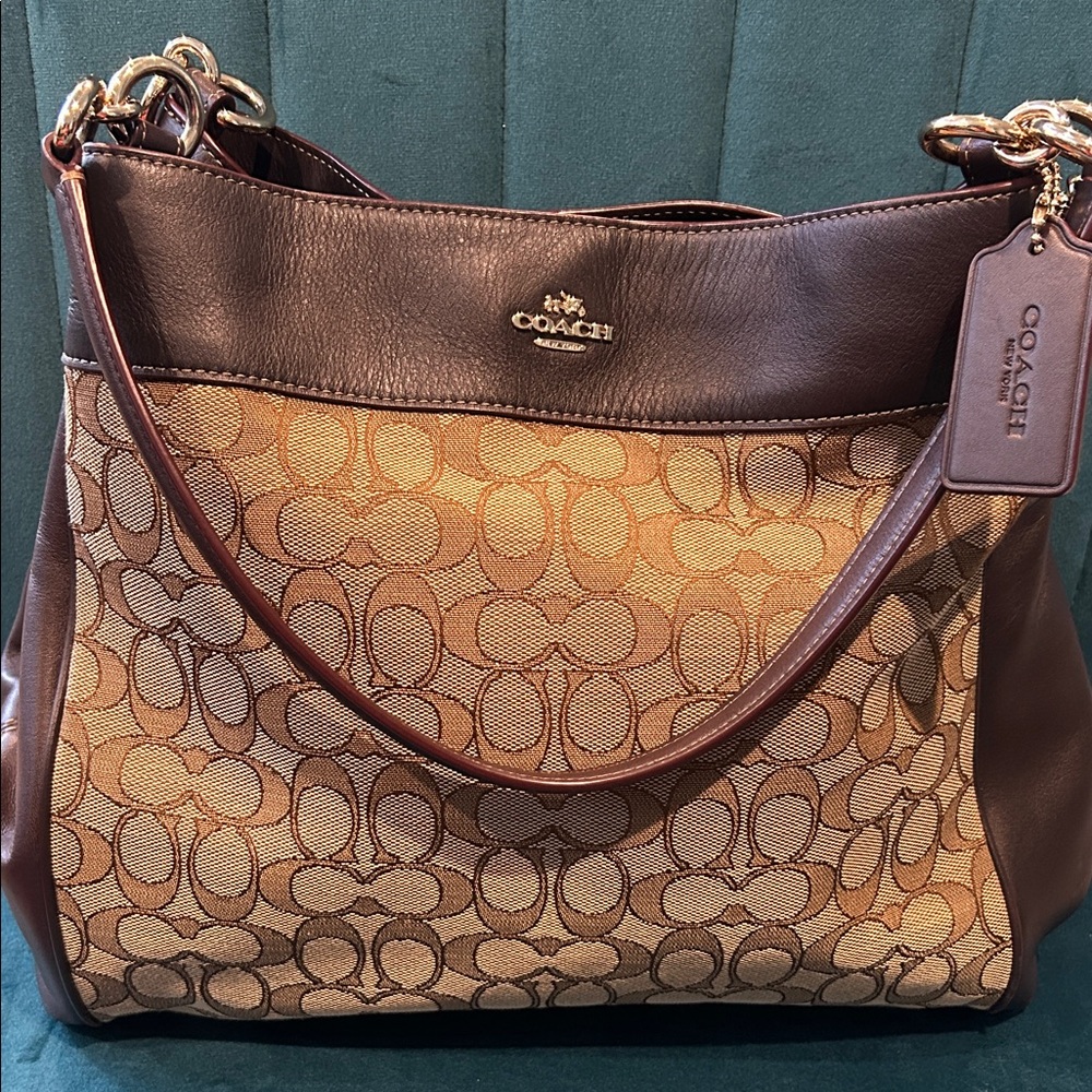 Coach Lexy Tan and Brown Signature Canvas Shoulder Bag NWOT